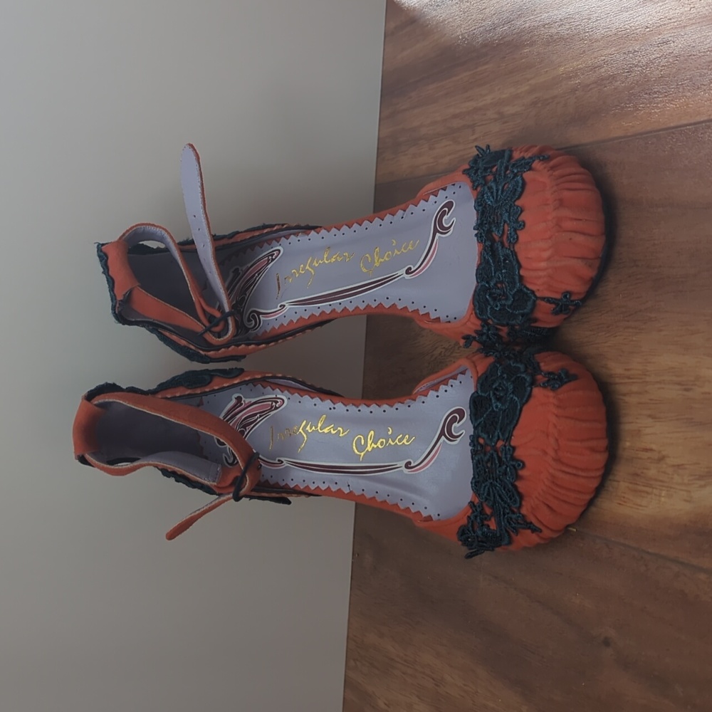 Orange lace embellished heels